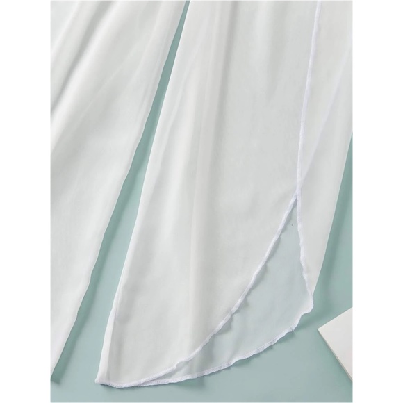 Swim Cover Up Sheer Pants Side Split Beach White - Picture 3 of 12
